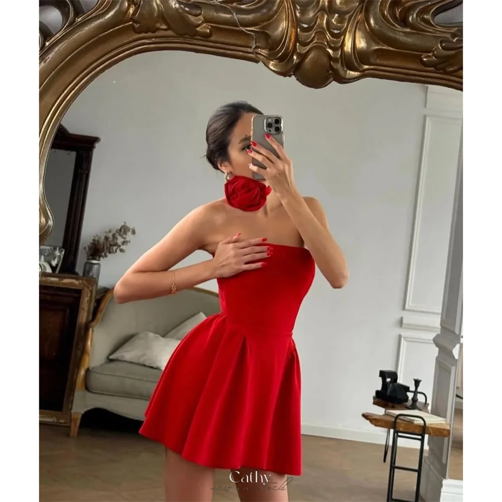 Cathy Customized Burgundy Strapless Mini Prom Dresses 3D Flower A-Line vestidos de noiva Elegant Sleeveless Evening Dress 2025
Cathy Customized Burgundy Strapless Mini Prom Dresses 3D Flower A-Line vestidos de noiva Elegant Sleeveless Evening Dress 2025