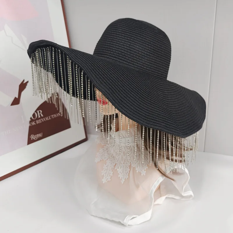 Women's Sun Hat Homemade Fashion Hepburn Fringe Rhinestone Straw Hat Party Travel Vintage Shading Hat Summer
Women's Sun Hat Homemade Fashion Hepburn Fringe Rhinestone Straw Hat Party Travel Vintage Shading Hat Summer
