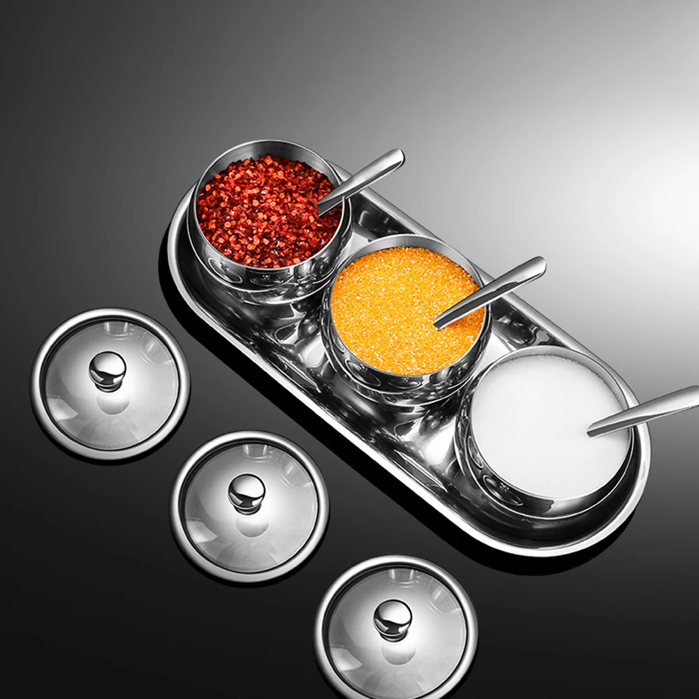 Elegant 3-Grid Stainless Steel Sugar Bowl Set With Spoon & Tray For Kitchen Ugar Bowl Seasoning Jar Kitchen Accessories
Elegant 3-Grid Stainless Steel Sugar Bowl Set With Spoon & Tray For Kitchen Ugar Bowl Seasoning Jar Kitchen Accessories