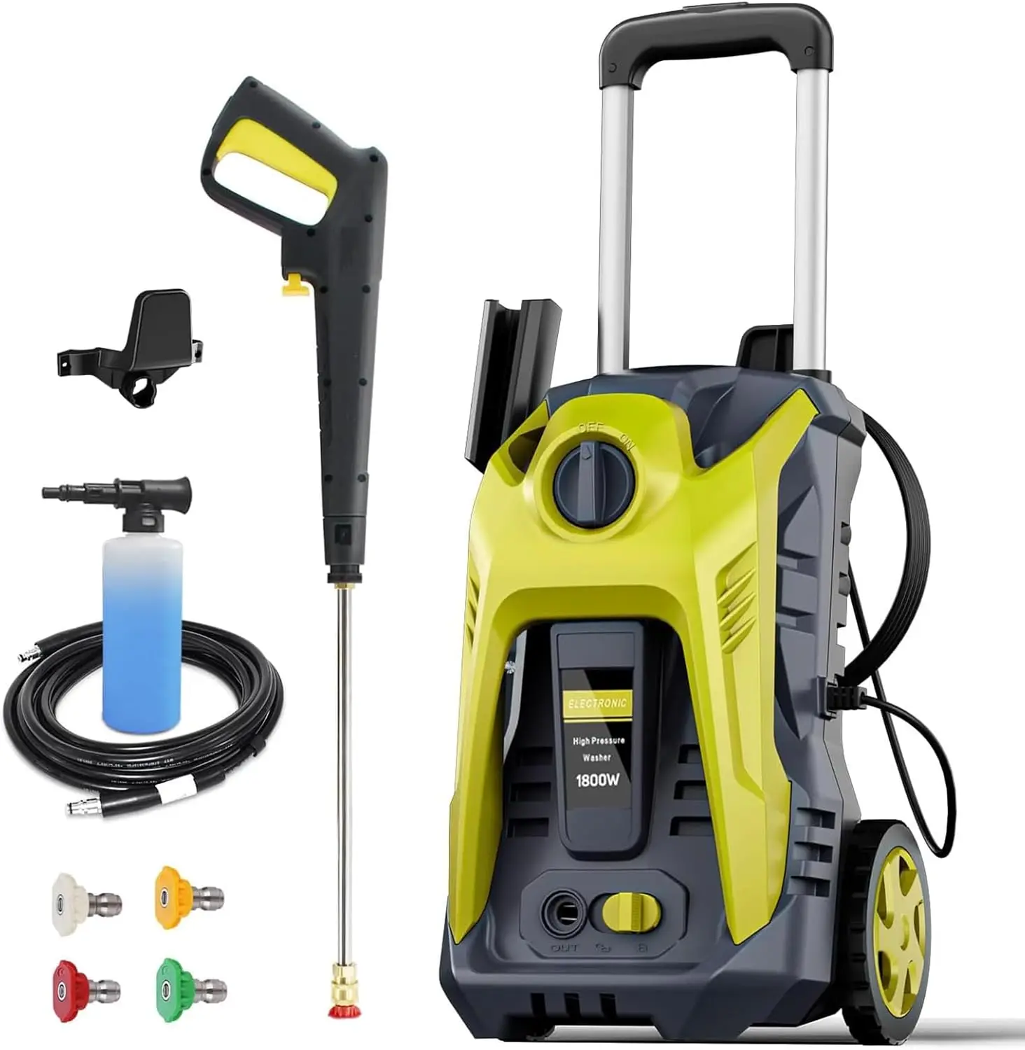 Electric Pressure Washer 4800PSI, 2.9GPM, 25FT Hose, 4 Nozzles, 16.9oz Soap Tank, Orange & Yellow
Electric Pressure Washer 4800PSI, 2.9GPM, 25FT Hose, 4 Nozzles, 16.9oz Soap Tank, Orange & Yellow
