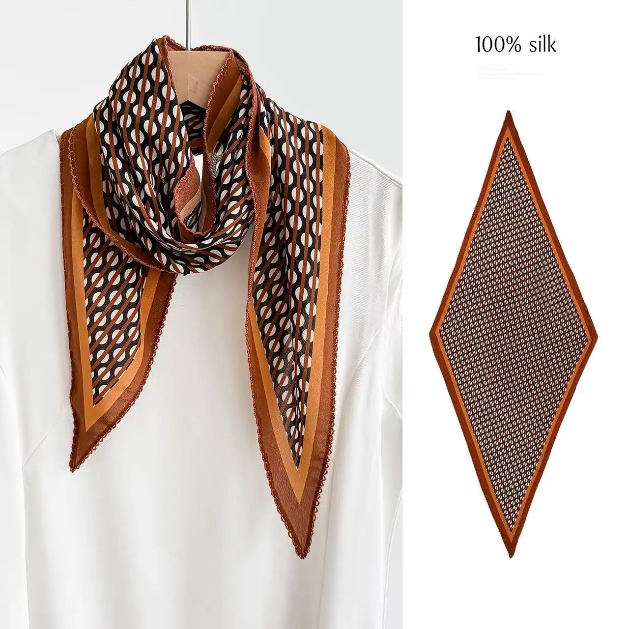 Spring 100% Mulberry Silk Diamond Scarf for Women Crepe de Chine Lace-Trim Long Neck Scarf Elegant Travel Accessory
Spring 100% Mulberry Silk Diamond Scarf for Women Crepe de Chine Lace-Trim Long Neck Scarf Elegant Travel Accessory