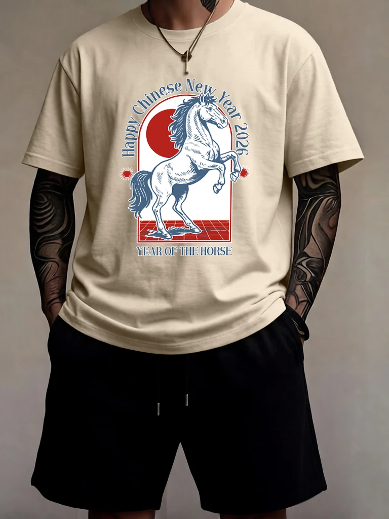 Year Of The Horse Happy Chinese Nwe Year Design Cotton Man Short Sleeve 2Pc Sets Simple Running Streetwear Comfy Summer Britches
Year Of The Horse Happy Chinese Nwe Year Design Cotton Man Short Sleeve 2Pc Sets Simple Running Streetwear Comfy Summer Britches