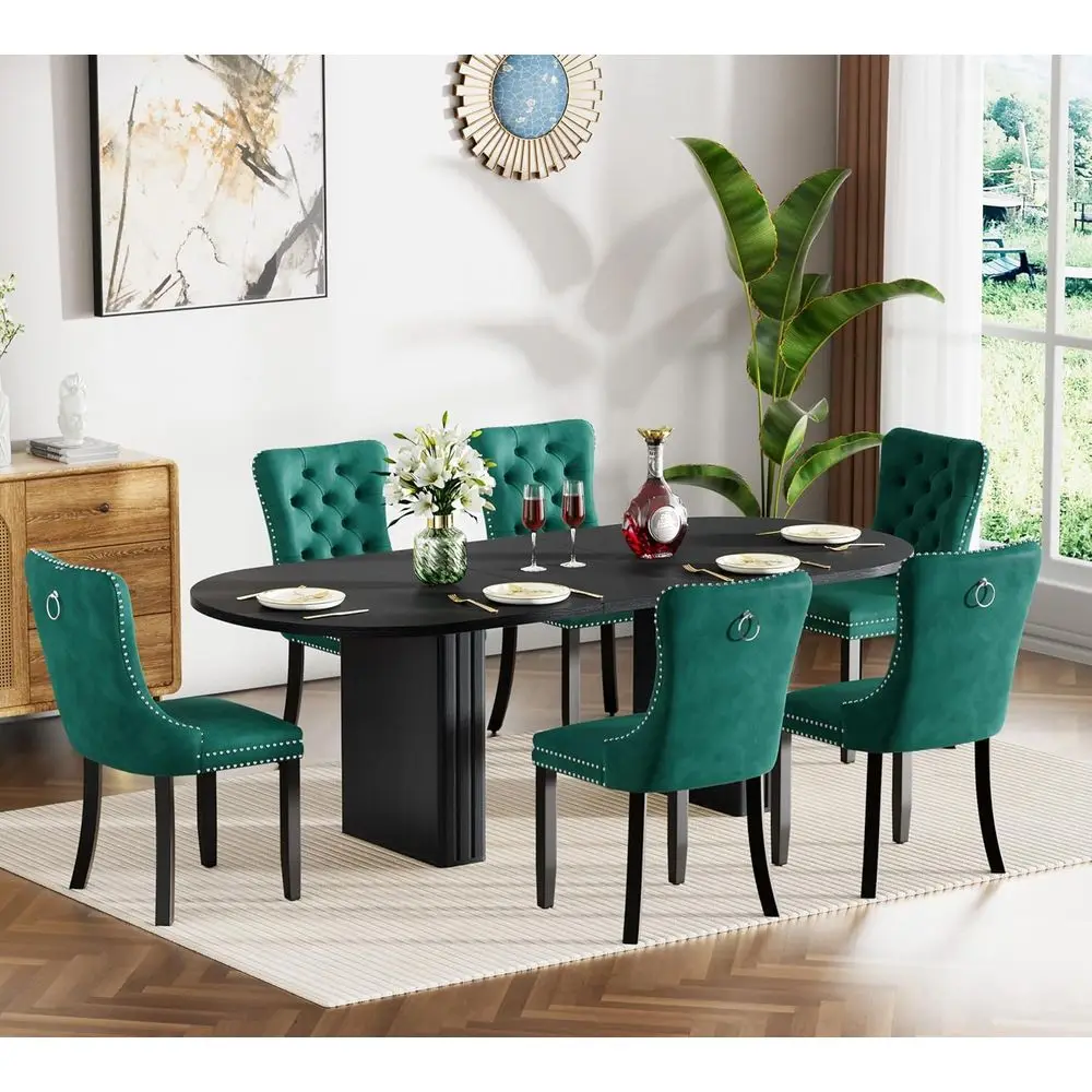 63-79 Inch Expandable Oval Dining Table Set with 6 Green Chairs, 7-Piece Kitchen Dining Room Furniture
63-79 Inch Expandable Oval Dining Table Set with 6 Green Chairs, 7-Piece Kitchen Dining Room Furniture
