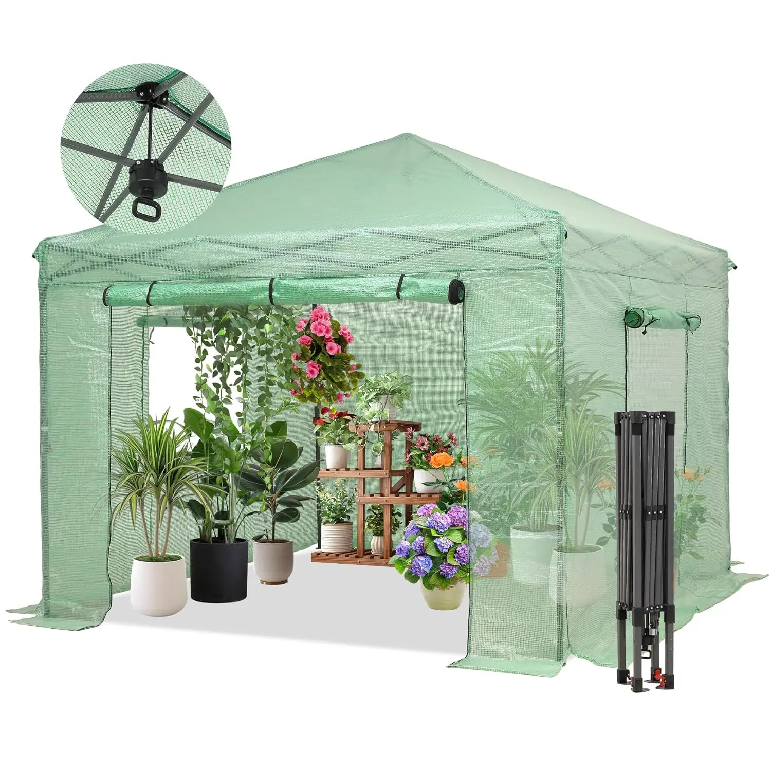 10X10FT Instant Pop-up Greenhouse, Walk-in Plant Gardening Green House with PE Cover/Roll-Up Zipper Doors/Side, Customized
10X10FT Instant Pop-up Greenhouse, Walk-in Plant Gardening Green House with PE Cover/Roll-Up Zipper Doors/Side, Customized