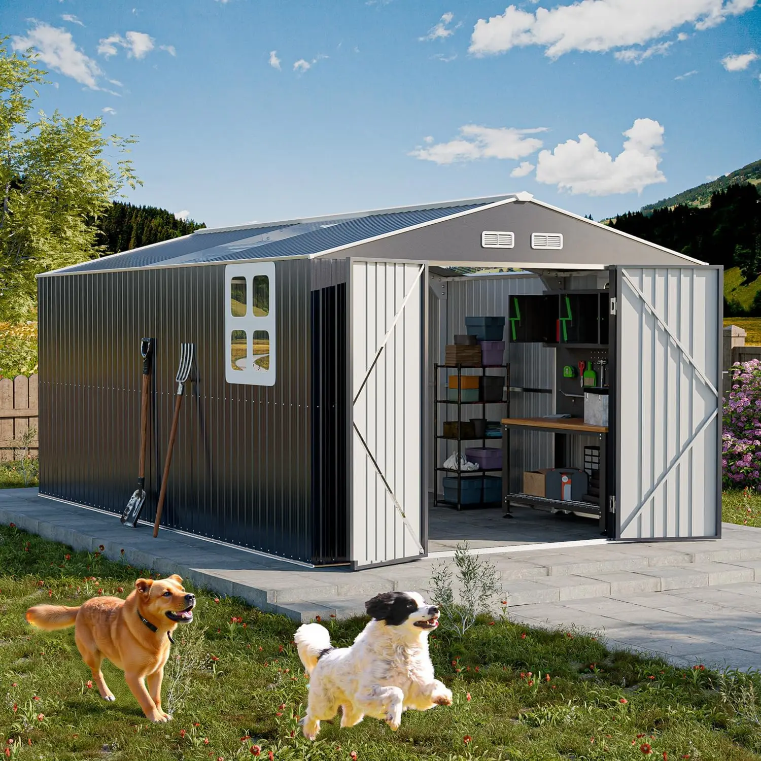 10x16 FT Reinforced Frame Metal Storage Shed Clear Roof Air Vent Lockable Door Large Outdoor Garden Backyard Lawn Patio, Custom
10x16 FT Reinforced Frame Metal Storage Shed Clear Roof Air Vent Lockable Door Large Outdoor Garden Backyard Lawn Patio, Custom