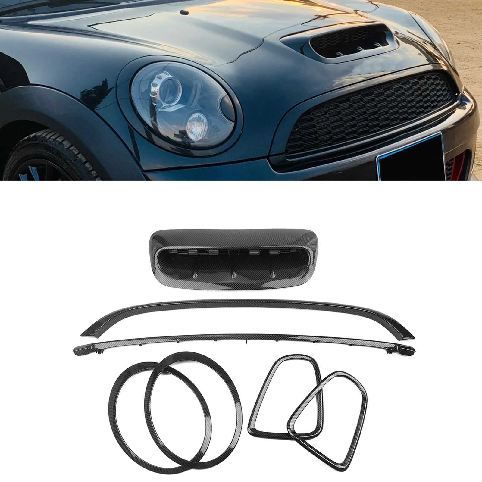 For Mini Cooper S R55 R56 R57 R58 R59 JCW 2007-2014 Front+Rear Lamp Cover Headlight Frame+Grille Grill Trim+Engine Hood Scoop
For Mini Cooper S R55 R56 R57 R58 R59 JCW 2007-2014 Front+Rear Lamp Cover Headlight Frame+Grille Grill Trim+Engine Hood Scoop