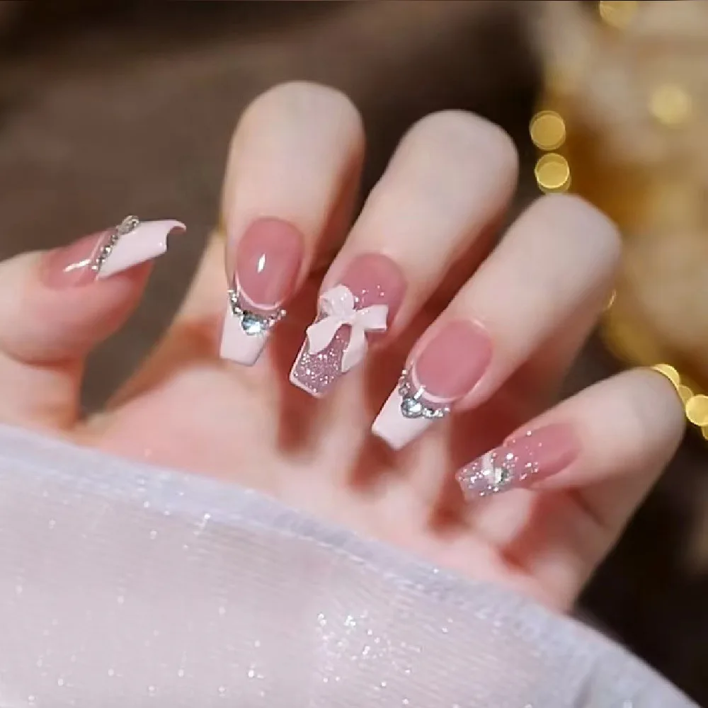 24Pcs Glitter Pink French Bow False Nails Long Ballet Fake Nails with Glue Design Wearable Full Cover Nail Tips Press on Nails
24Pcs Glitter Pink French Bow False Nails Long Ballet Fake Nails with Glue Design Wearable Full Cover Nail Tips Press on Nails