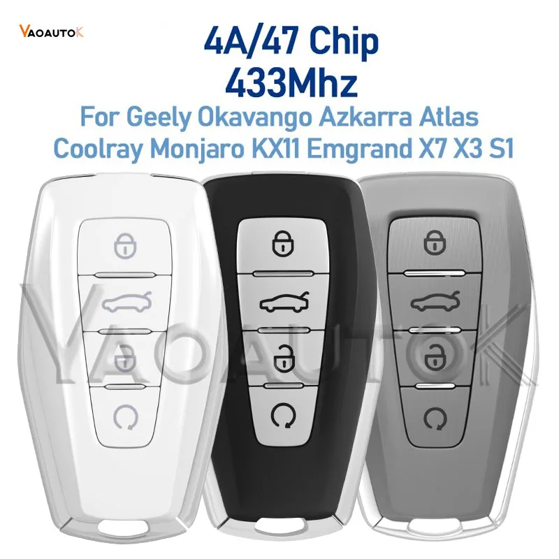Original Car Smart Remote Key Keyless 433Mhz 4A/47 Chip For Geely Okavango Azkarra Atlas Coolray Monjaro KX11 Emgrand X7 X3 S1
Original Car Smart Remote Key Keyless 433Mhz 4A/47 Chip For Geely Okavango Azkarra Atlas Coolray Monjaro KX11 Emgrand X7 X3 S1