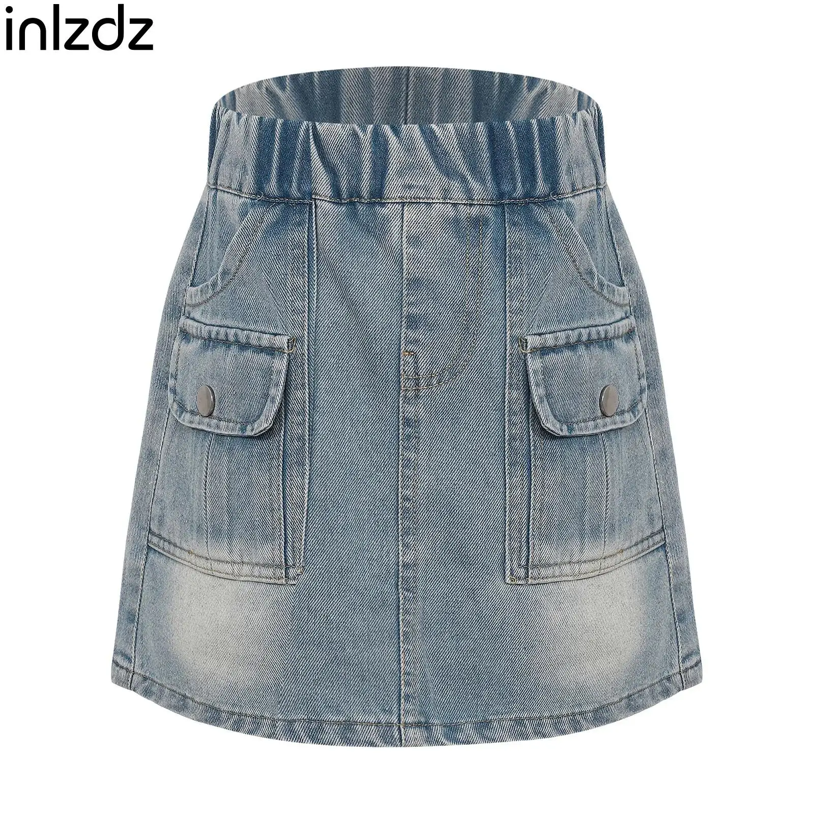 Child Girls Denim Cargo Skirt for Weekend Picnic Vacation Beach High Waist Elastic Waistband A-Line Miniskirt with Flap Pockets 
Child Girls Denim Cargo Skirt for Weekend Picnic Vacation Beach High Waist Elastic Waistband A-Line Miniskirt with Flap Pockets