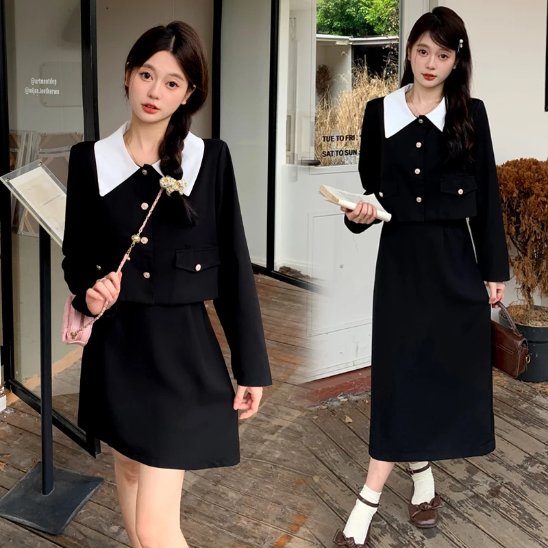 Korean Fashion black 2 Two Piece Set Womens Outfits spring Autumn Vintage Long Sleeve Short Jacket + A-line long Skirt Suits y2k
Korean Fashion black 2 Two Piece Set Womens Outfits spring Autumn Vintage Long Sleeve Short Jacket + A-line long Skirt Suits y2k