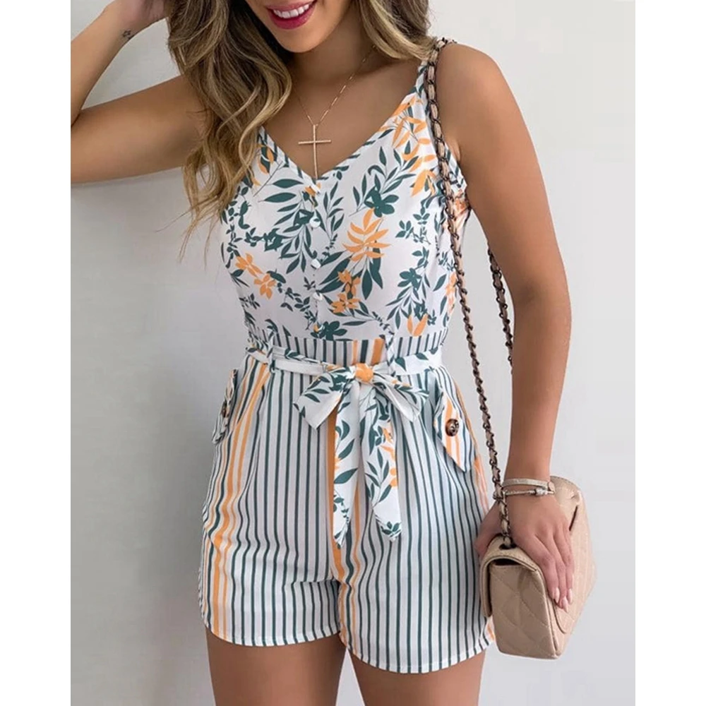 Summer Women Floral Print V-neck Romper Casual Spaghetti Strap Playsuits with Belt Casual Vacation Boho 2024 Women Beach Outfits
Summer Women Floral Print V-neck Romper Casual Spaghetti Strap Playsuits with Belt Casual Vacation Boho 2024 Women Beach Outfits