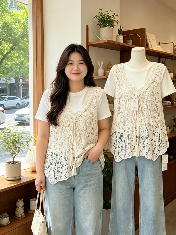 Bohemian Large Size Hollow out Knitted Tank Top And T-Shirt Slimming Women's Summer Fashion Two-Piece Set for plus Size
Bohemian Large Size Hollow out Knitted Tank Top And T-Shirt Slimming Women's Summer Fashion Two-Piece Set for plus Size