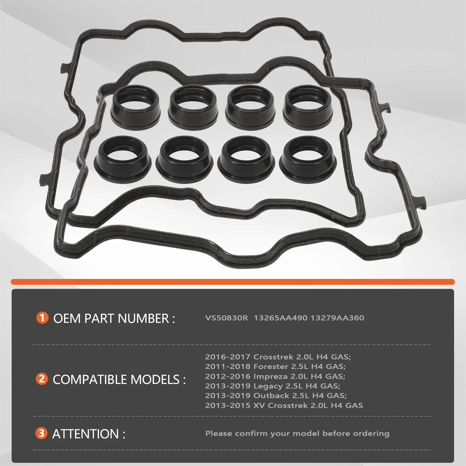 Engine Valve Cover Gasket Set VS50830R 13279AA360 For Subaru Vehicle 2016-2017 Crosstrek 2.0L H4 GAS 11-18 Forester 2.5L H4 GAS
Engine Valve Cover Gasket Set VS50830R 13279AA360 For Subaru Vehicle 2016-2017 Crosstrek 2.0L H4 GAS 11-18 Forester 2.5L H4 GAS