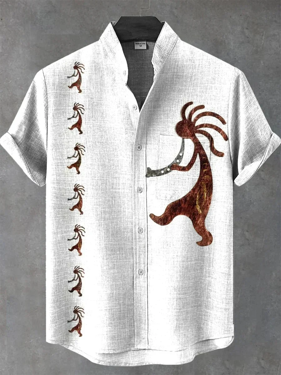 New 3D art pattern men's linen shirt stitching short sleeve fashion loose shirt stand collar shirt top
New 3D art pattern men's linen shirt stitching short sleeve fashion loose shirt stand collar shirt top