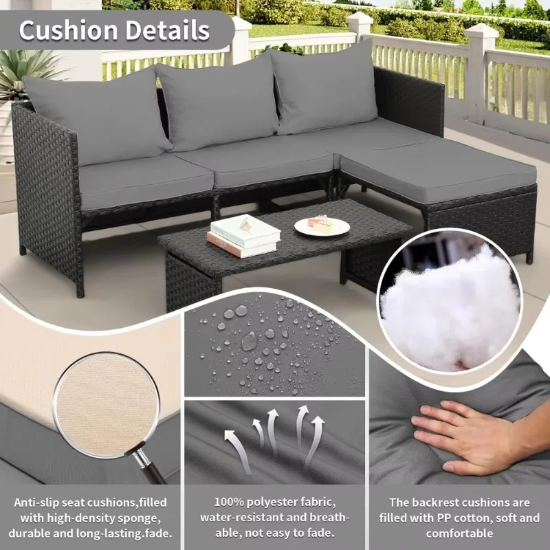 3-Piece Outdoor PE Rattan Furniture Set Patio Black Wicker Conversation Loveseat Sofa Sectional Couch Gray Cushion
3-Piece Outdoor PE Rattan Furniture Set Patio Black Wicker Conversation Loveseat Sofa Sectional Couch Gray Cushion
