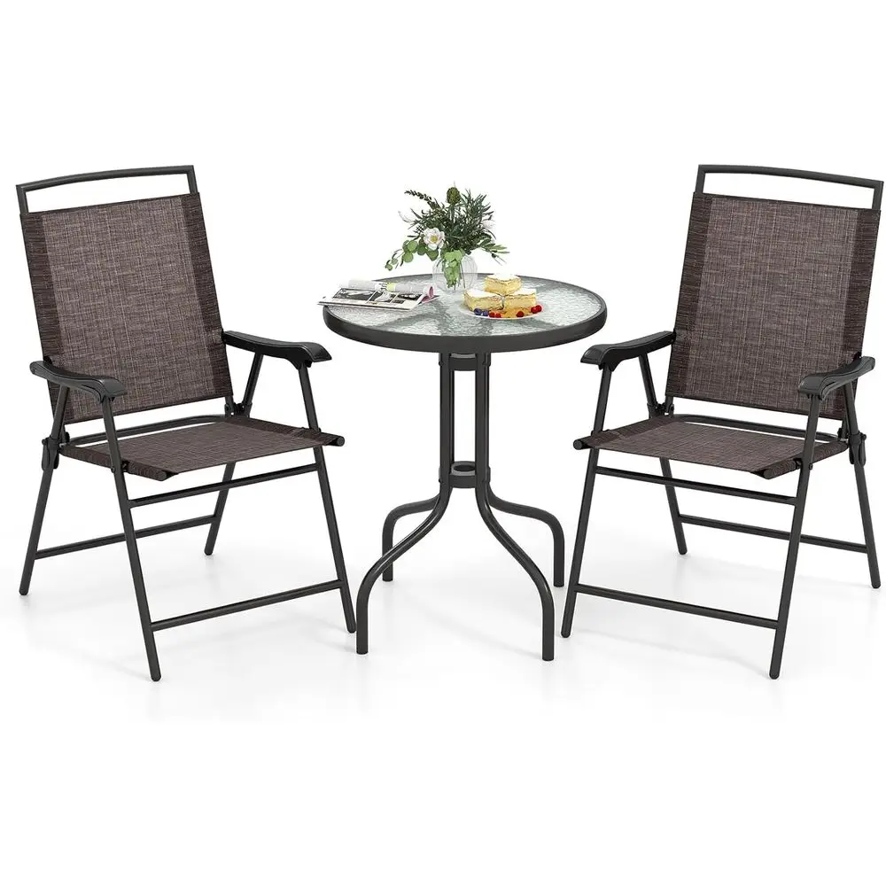 Outdoor 3-Piece Bistro Set with Round Table and 2 Folding Chairs for Patio, Poolside, or Balcony
Outdoor 3-Piece Bistro Set with Round Table and 2 Folding Chairs for Patio, Poolside, or Balcony