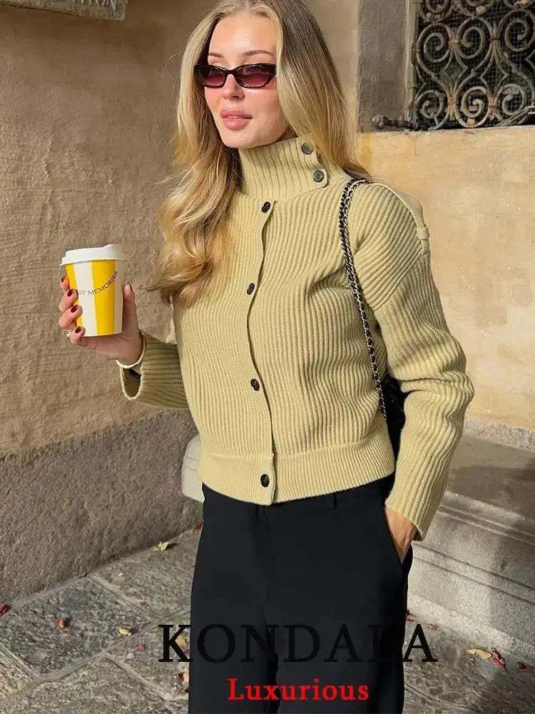KONDALA Casual Chic Knit Women Cardigans Long Sleeve Button Turtleneck Loose Thick Warm Sweaters Fashion 2025 Autumn Winter Tops
KONDALA Casual Chic Knit Women Cardigans Long Sleeve Button Turtleneck Loose Thick Warm Sweaters Fashion 2025 Autumn Winter Tops