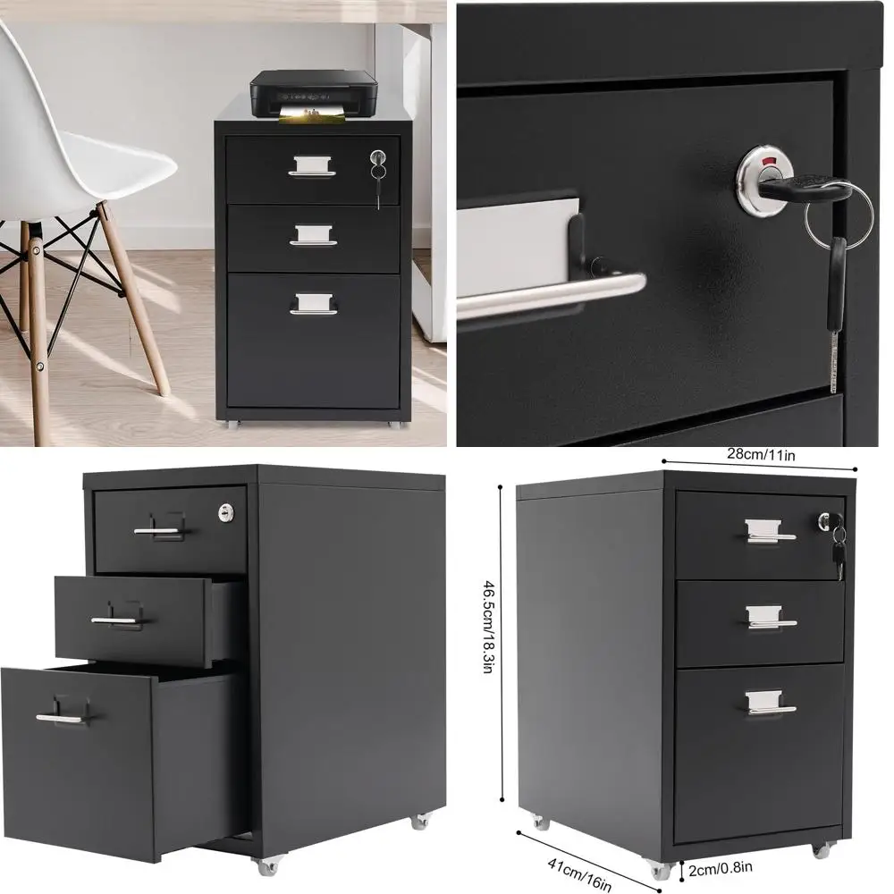 Mobile Under Desk Steel Filing Cabinet with Lock, Black, for Home Office, Holds Legal/A4 Files
Mobile Under Desk Steel Filing Cabinet with Lock, Black, for Home Office, Holds Legal/A4 Files