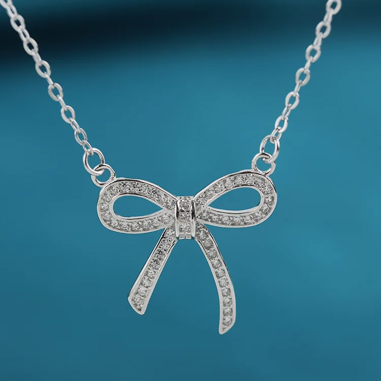 Fashion Elegant Designer Sparkling Zircon Decorative Women Choker Necklace Real 925 Sterling Silver Bowknot Pendant
Fashion Elegant Designer Sparkling Zircon Decorative Women Choker Necklace Real 925 Sterling Silver Bowknot Pendant