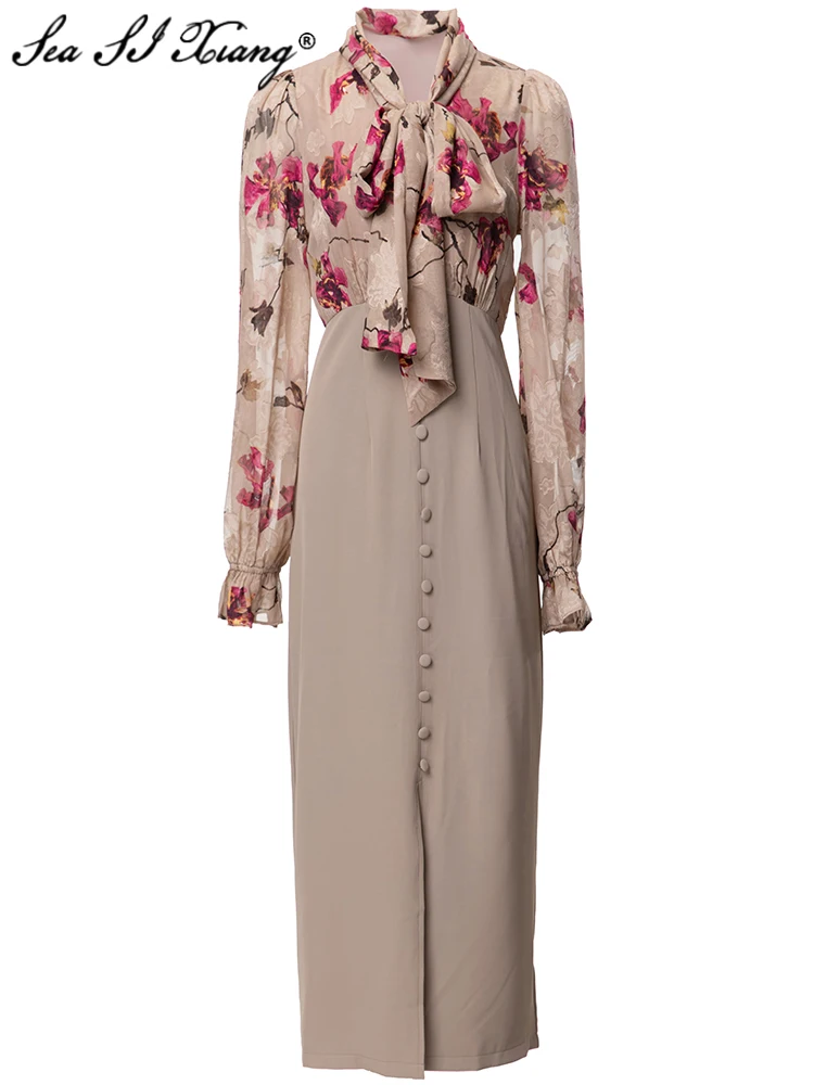 Seasixiang Fashion Designer Spring Vintage Patchwork Dresses Women Lace-Up Collar Flare Sleeve Floral Print Slit Pencil Dress
Seasixiang Fashion Designer Spring Vintage Patchwork Dresses Women Lace-Up Collar Flare Sleeve Floral Print Slit Pencil Dress