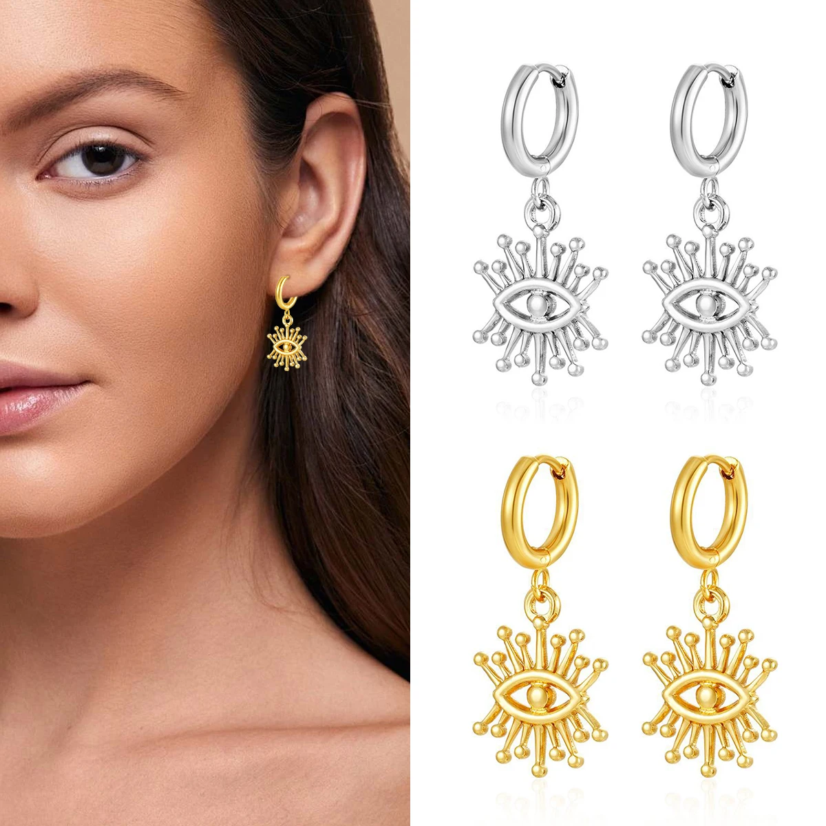 316L Stainless Steel Eye Pendant Earrings For Women Drop Hoop Earrings Vintage Metal Small Ears Piercing Charm Jewelry Gifts
316L Stainless Steel Eye Pendant Earrings For Women Drop Hoop Earrings Vintage Metal Small Ears Piercing Charm Jewelry Gifts