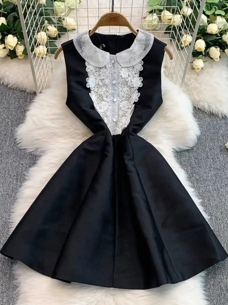 Women Black Gothic A-line Mini Dress Vintage Lace Patchwork Luxury Dresses Y2k Sleeveless One Piece Frocks 2000s Clothes Summer
Women Black Gothic A-line Mini Dress Vintage Lace Patchwork Luxury Dresses Y2k Sleeveless One Piece Frocks 2000s Clothes Summer