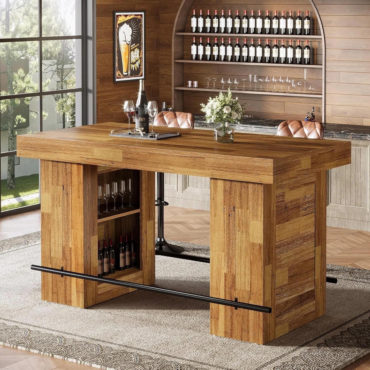 Rectangular Bar Table, 63-Inch Home Counter Height Pub Table with Metal Footrest
Rectangular Bar Table, 63-Inch Home Counter Height Pub Table with Metal Footrest