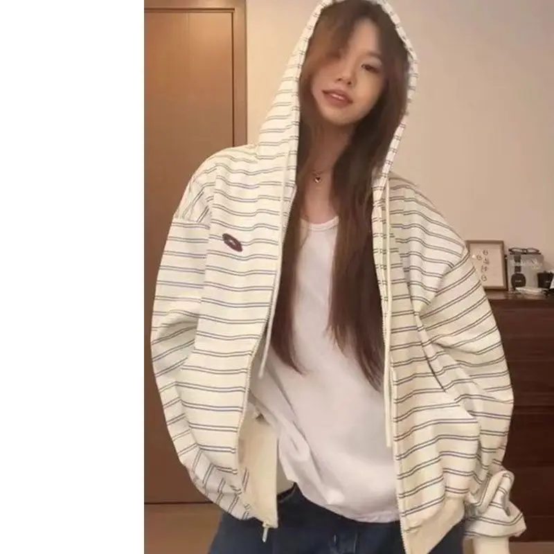American Retro Blue Striped Hooded Open Cardigan Women's Spring Autumn New Loose Casual Top Versatile Comfortable Cotton Swea...
American Retro Blue Striped Hooded Open Cardigan Women's Spring Autumn New Loose Casual Top Versatile Comfortable Cotton Swea...