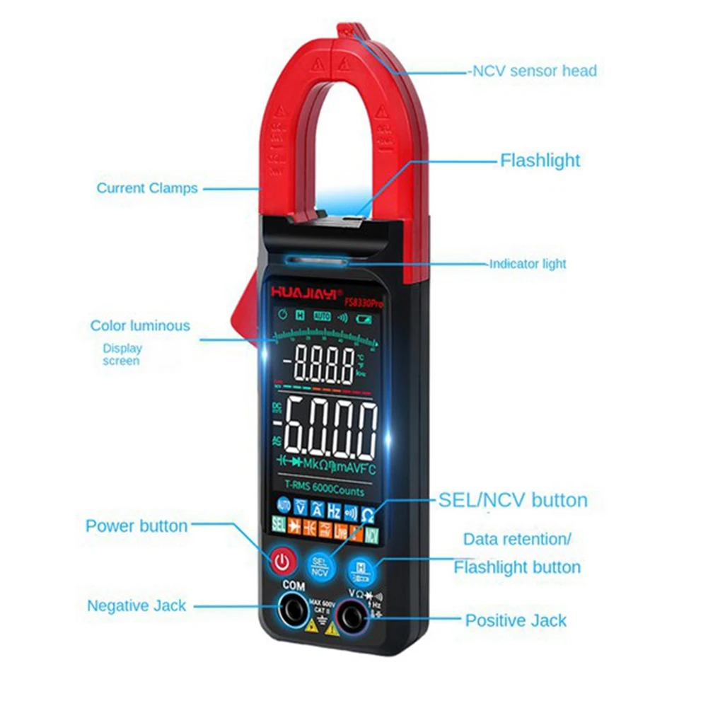 AB09 FS8330Pro DC/AC Current Digital Clamp Meter 6000 Counts 400A Multimeter Large Color Screen Voltage Tester Car Hz Black
AB09 FS8330Pro DC/AC Current Digital Clamp Meter 6000 Counts 400A Multimeter Large Color Screen Voltage Tester Car Hz Black