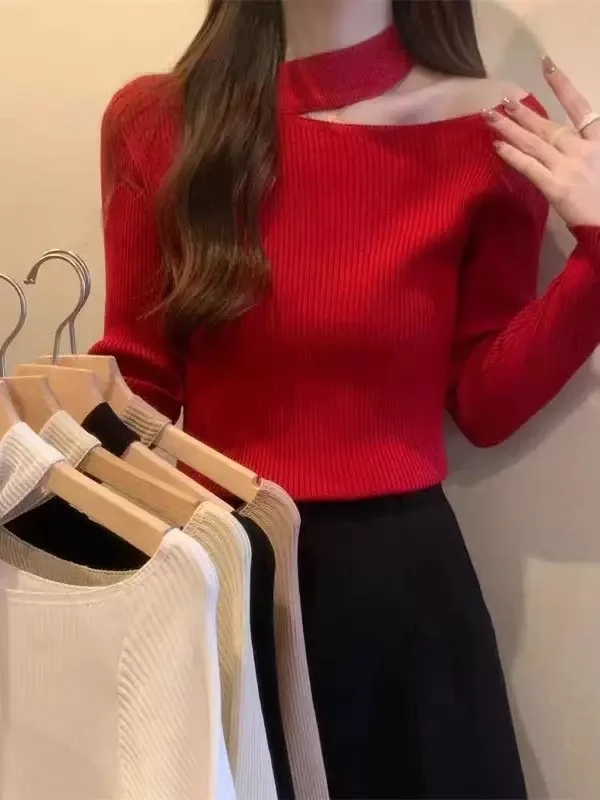 Sexy Knitted Long Sleeve Half High Collar Base Shirt Shoulder Bared Slim Fit T-Shirt Pure Color Top for Women Autumn Winter
Sexy Knitted Long Sleeve Half High Collar Base Shirt Shoulder Bared Slim Fit T-Shirt Pure Color Top for Women Autumn Winter