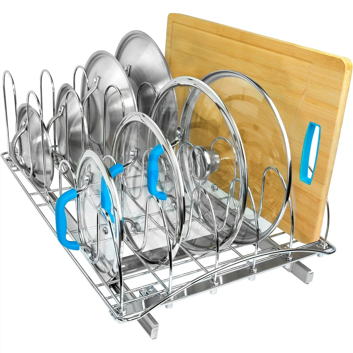 Pull Out Pot and Pan Lid Organizer for Cabinet - Extra-Large 14Wx21D Chrome Slide Out Baking Sheet Organizer with PROGLIDE
Pull Out Pot and Pan Lid Organizer for Cabinet - Extra-Large 14Wx21D Chrome Slide Out Baking Sheet Organizer with PROGLIDE