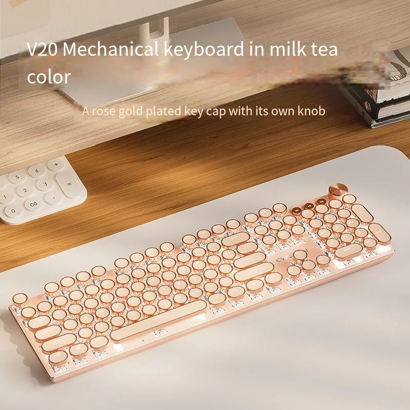 V20 Retro Punk Mechanical Keyboard 104 Keys 19 Light Effects Round Key Cap Desktop Laptop Tablet Office Esports Gaming Keyboard
V20 Retro Punk Mechanical Keyboard 104 Keys 19 Light Effects Round Key Cap Desktop Laptop Tablet Office Esports Gaming Keyboard