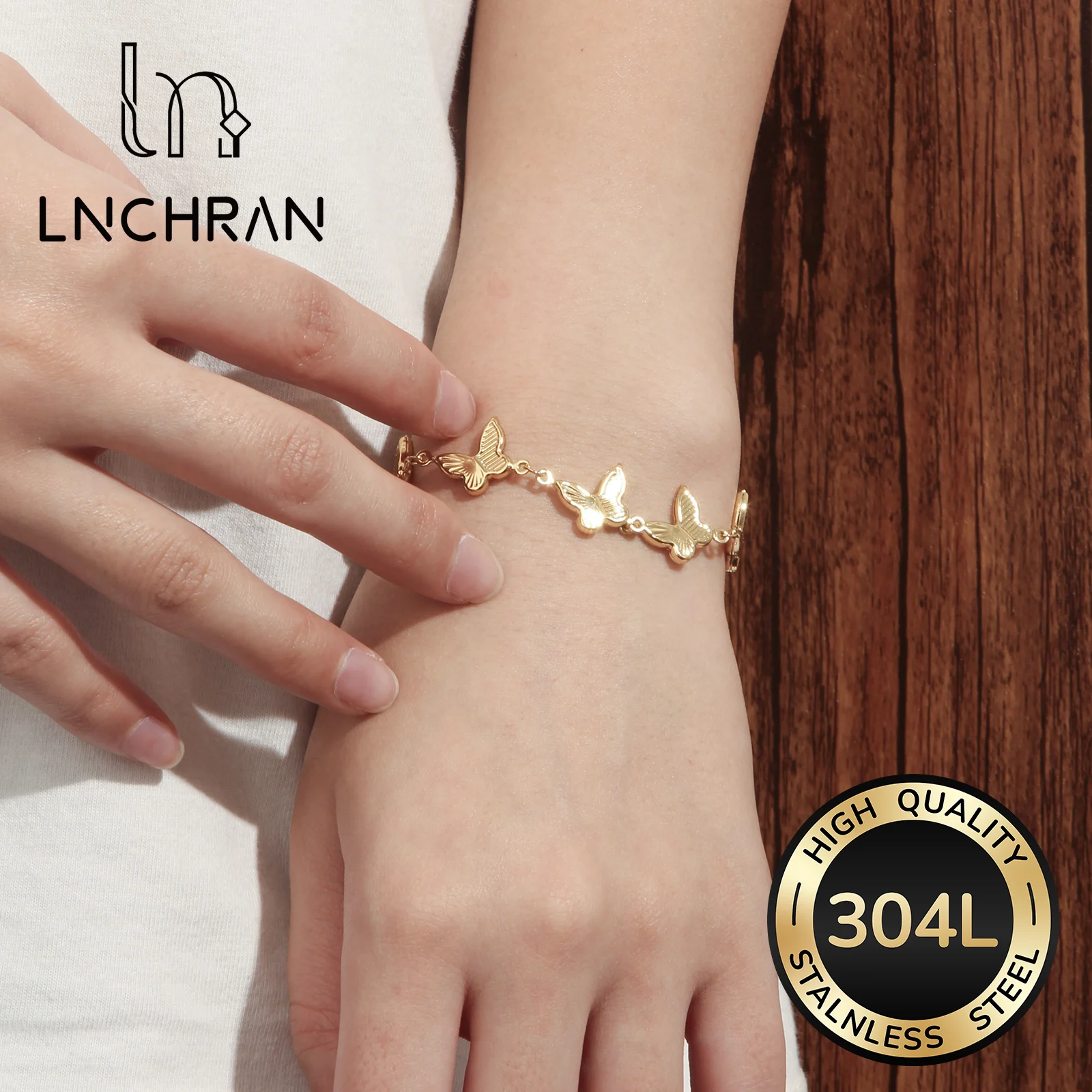 Golden Butterfly Charm Bracelet 304L Stainless Steel Adjustable for Women
Golden Butterfly Charm Bracelet 304L Stainless Steel Adjustable for Women