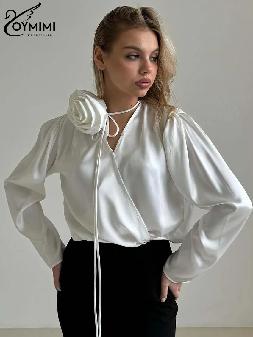 Oymimi Elegant White Appliques Women Top Fashion V-Neck Long Sleeve Lace-Up Blouses Spring Summer Slim Solid Crop Tops Female
Oymimi Elegant White Appliques Women Top Fashion V-Neck Long Sleeve Lace-Up Blouses Spring Summer Slim Solid Crop Tops Female