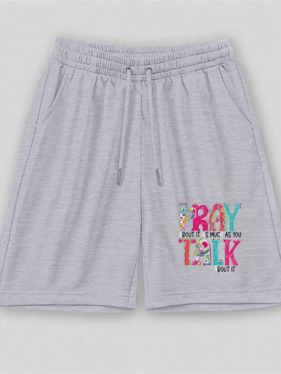Mens Casual Polyester Shorts With Colorful Pray Talk Graphic Design
Mens Casual Polyester Shorts With Colorful Pray Talk Graphic Design