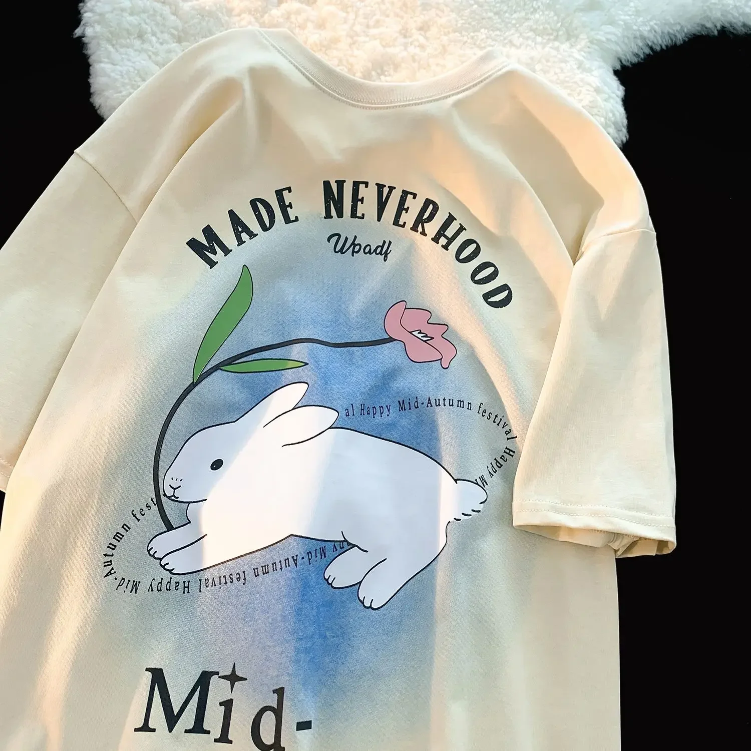 Japanese Sweet Cool Fun Rabbit Letter Printing Round Neck Pure Cotton T-shirt WomenSummer INSSmall and Versatile Half Sleeve Top
Japanese Sweet Cool Fun Rabbit Letter Printing Round Neck Pure Cotton T-shirt WomenSummer INSSmall and Versatile Half Sleeve Top