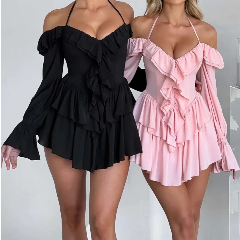 Women Off Shoulder Elegant Mini Dress Summer Flared Sleeve Ruffled Pleated Short Fashion Dress Casual Backless Bohemia Sundress
Women Off Shoulder Elegant Mini Dress Summer Flared Sleeve Ruffled Pleated Short Fashion Dress Casual Backless Bohemia Sundress