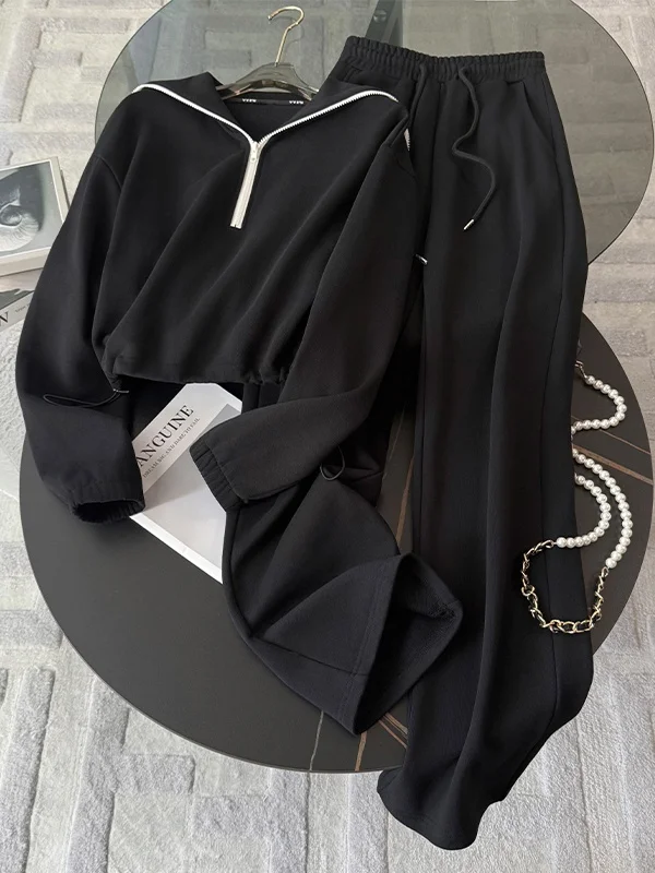 Fashionable Anti-Aging Casual Sportswear Set Women's Long Sleeve Wide Leg Pants Two-Piece Set Winter College Style Black Top
Fashionable Anti-Aging Casual Sportswear Set Women's Long Sleeve Wide Leg Pants Two-Piece Set Winter College Style Black Top
