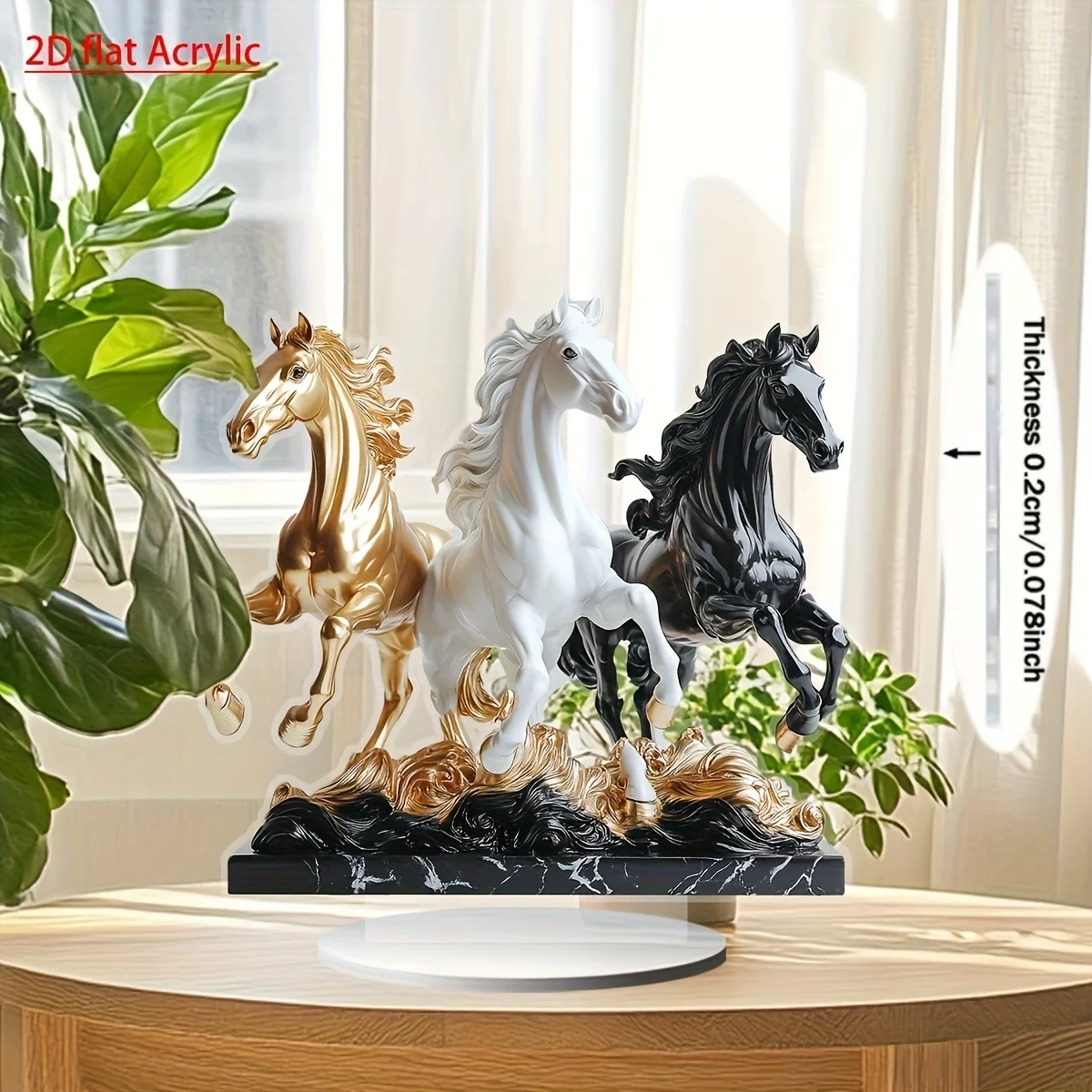 One piece set of 2D flat acrylic horse decoration, elegant Bohemian style - black, white, gold tricolor horse with black base (5.9 × 5.9 inches), suitable for home desktop decoration, holiday exhibitions, and classical aesthetic upgrades, 2D flat design
One piece set of 2D flat acrylic horse decoration, elegant Bohemian style - black, white, gold tricolor horse with black base (5.9 × 5.9 inches), suitable for home desktop decoration, holiday exhibitions, and classical aesthetic upgrades, 2D flat design