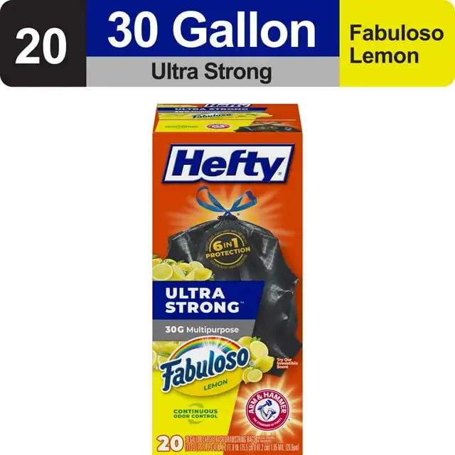 Hefty Ultra Strong Bolsas de Basura de 30 Galones, Bolsas de Basura Grandes Negras, Fabuloso Aroma a Limón, 20 Bolsas
Hefty Ultra Strong Bolsas de Basura de 30 Galones, Bolsas de Basura Grandes Negras, Fabuloso Aroma a Limón, 20 Bolsas