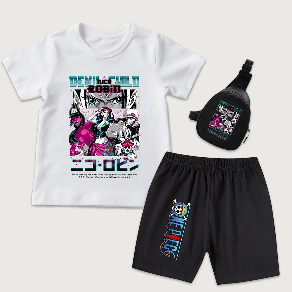 One Piece Robin Anime Print Cotton T Shirt Shorts Mini Chest Bag 3 Piece Set for Kids Boys Girls Casual Summer Outfit
One Piece Robin Anime Print Cotton T Shirt Shorts Mini Chest Bag 3 Piece Set for Kids Boys Girls Casual Summer Outfit