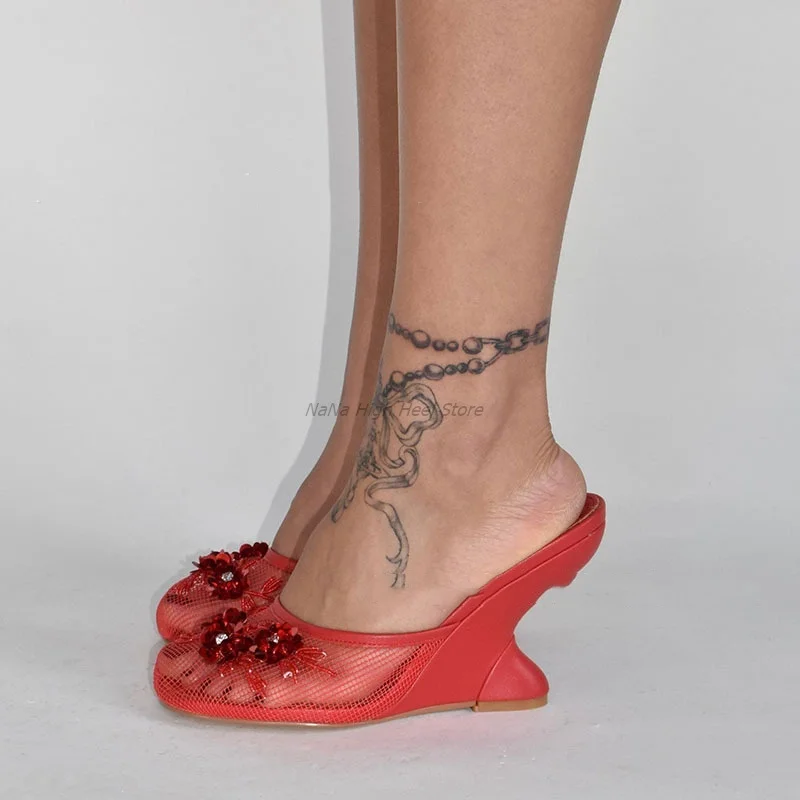 Fishing Net Closed Toe Embroidered Pearl Flowers Summer Women Slippers Strange Style High Heel Slip On Design Large Size Shoes
Fishing Net Closed Toe Embroidered Pearl Flowers Summer Women Slippers Strange Style High Heel Slip On Design Large Size Shoes