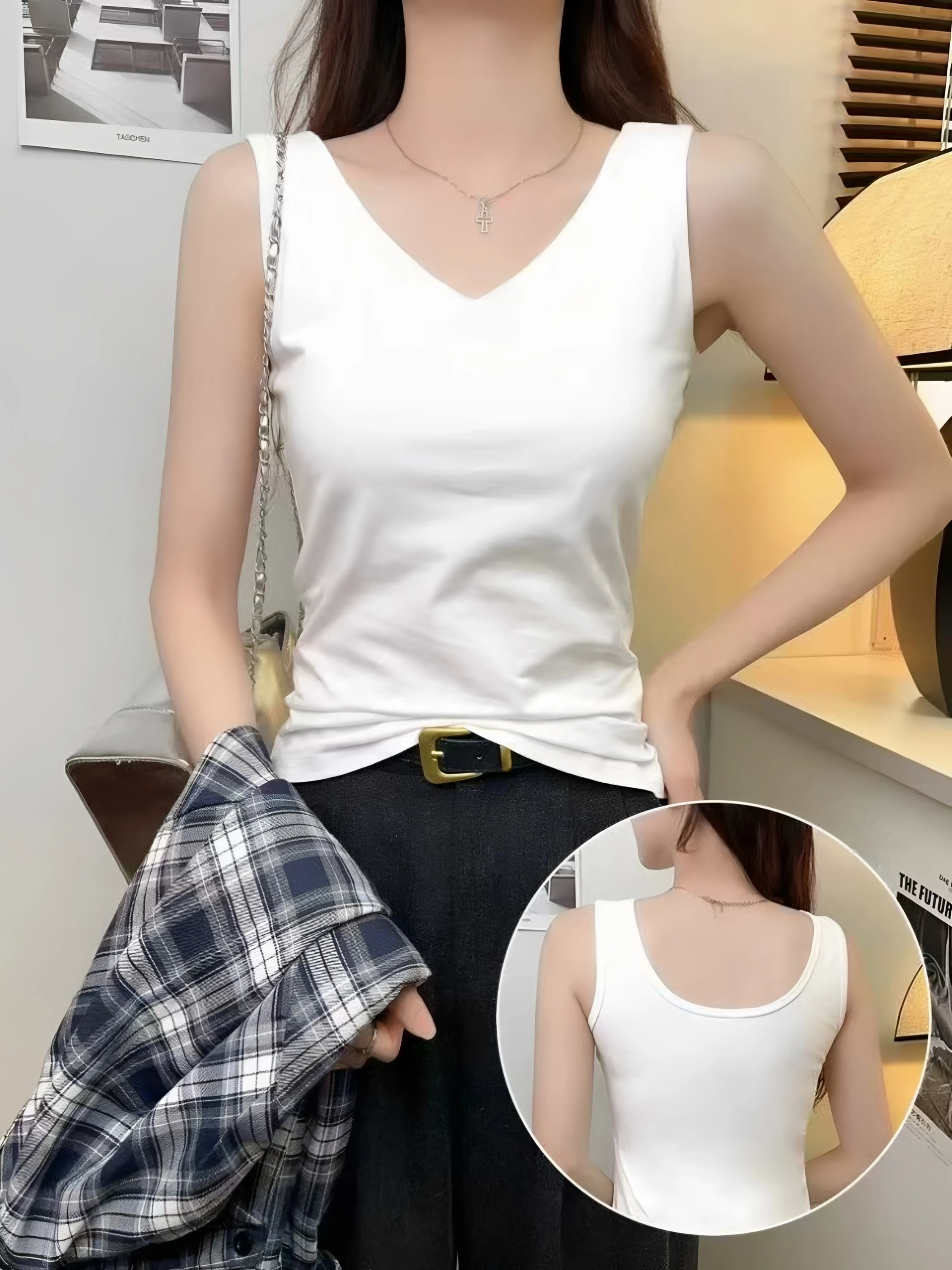 Women's V-Neck Sleeveless Vest 95% Cotton Summer Season Versatile Outerwear Slim Fit Base Layer Tank Top Simple Style Pure Color
Women's V-Neck Sleeveless Vest 95% Cotton Summer Season Versatile Outerwear Slim Fit Base Layer Tank Top Simple Style Pure Color