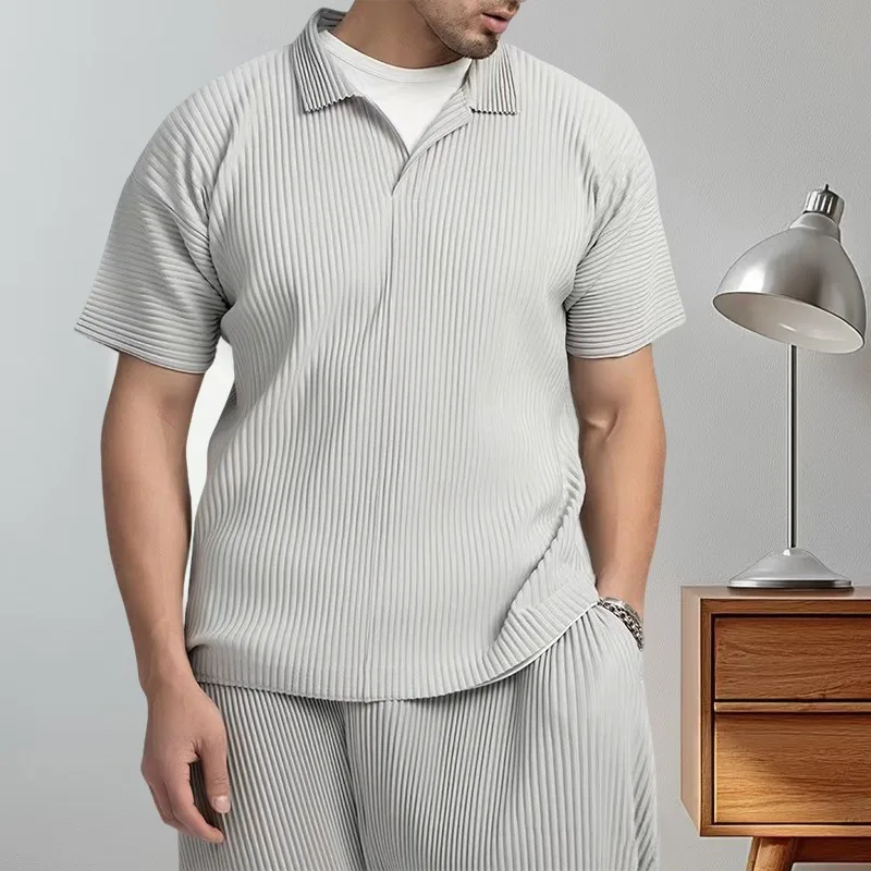 Summer Short-sleeved Tops Men Miyake Pleated Polo Shirt Simple Casual Business Office Commuting Wear Middle-aged Men's Clothing
Summer Short-sleeved Tops Men Miyake Pleated Polo Shirt Simple Casual Business Office Commuting Wear Middle-aged Men's Clothing