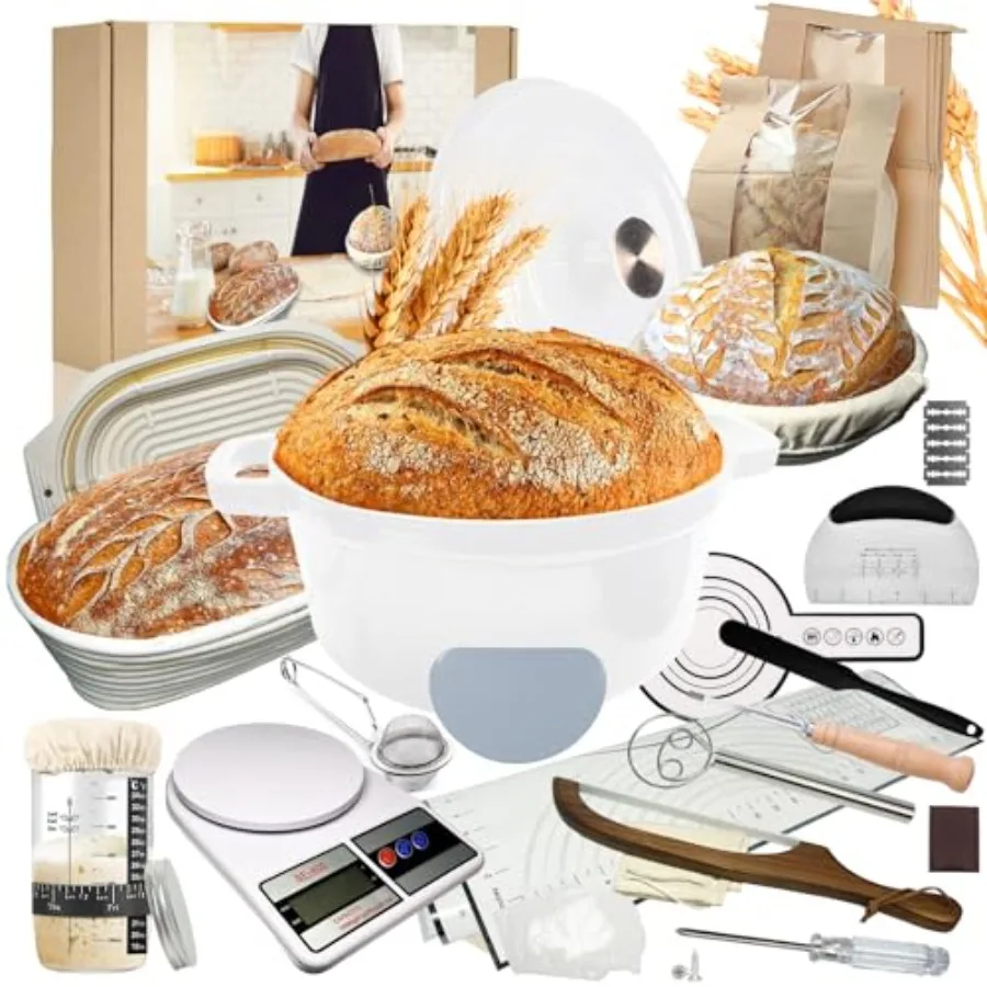 4 Color Sourdough Bread Making Starter Kit for Beginners with Pot Banneton Proofing Baskets Starter Jar Scraper Baking Tools in
4 Color Sourdough Bread Making Starter Kit for Beginners with Pot Banneton Proofing Baskets Starter Jar Scraper Baking Tools in