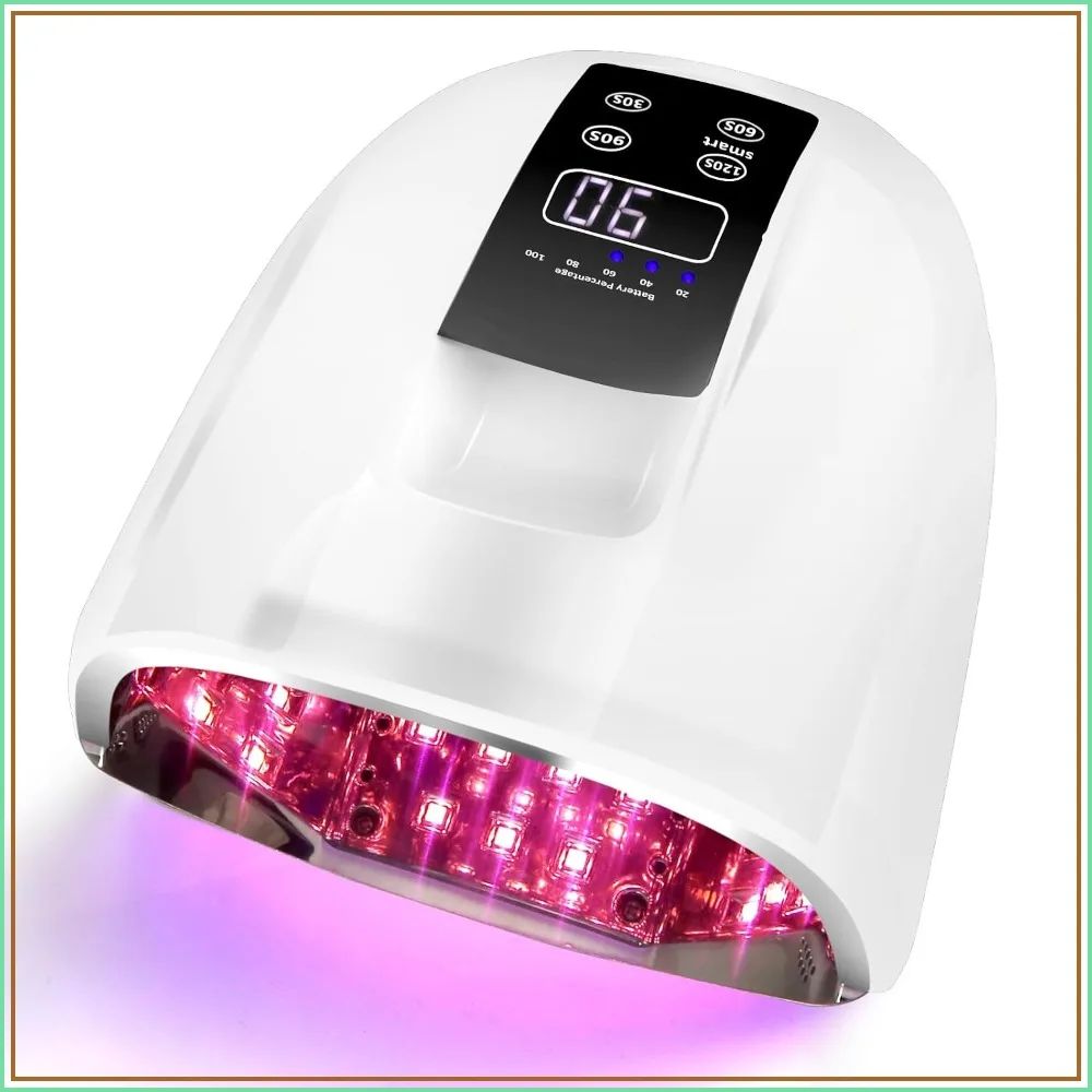 90W Wireless Rechargeable UV LED Nail Lamp with 45 Beads, 4 Timer Settings, LCD Display for Gel Nail Curing
90W Wireless Rechargeable UV LED Nail Lamp with 45 Beads, 4 Timer Settings, LCD Display for Gel Nail Curing