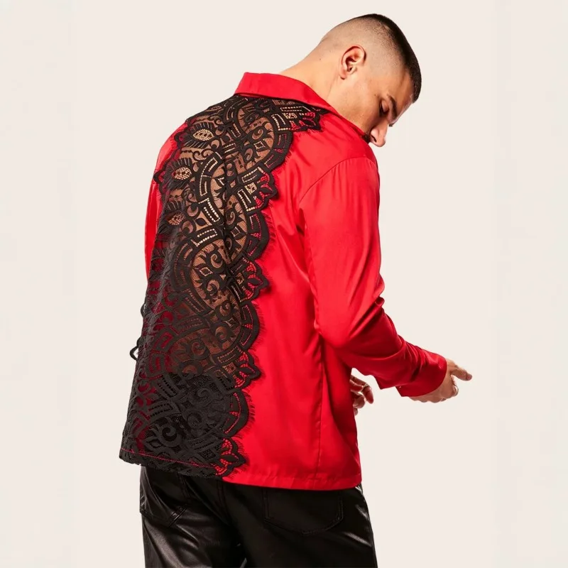 KEXU Men Satin Shirt Back Lace Spliced See-through Sexy Long Sleeve Party Tops
KEXU Men Satin Shirt Back Lace Spliced See-through Sexy Long Sleeve Party Tops