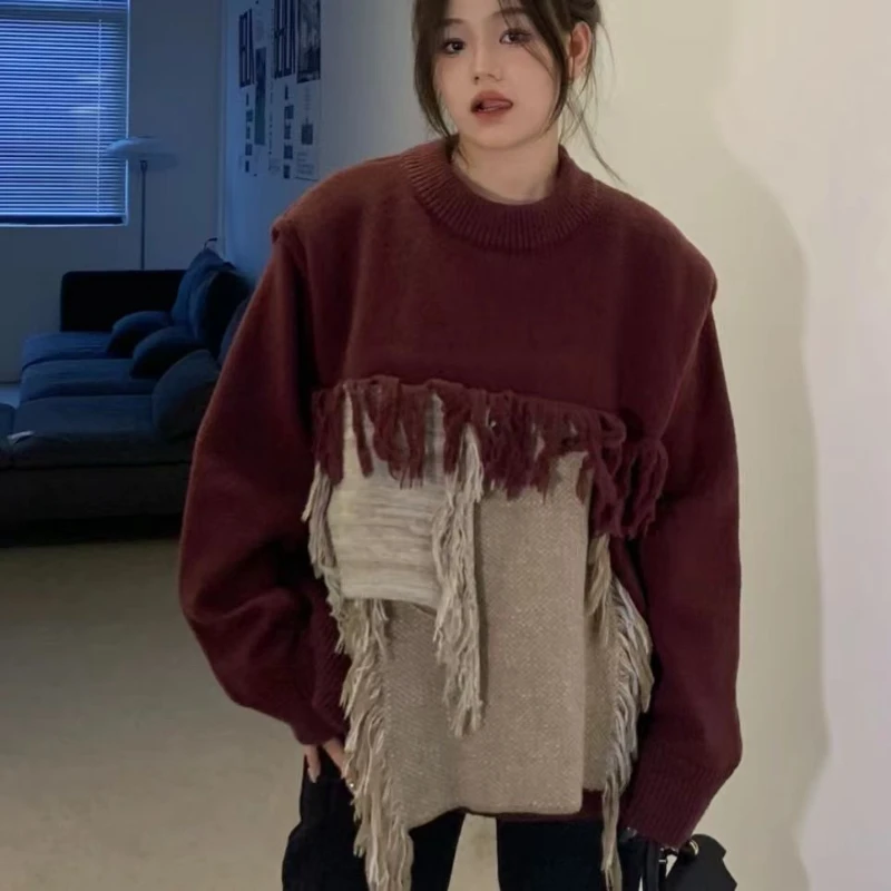 Women's Autumn Knitted Patchwork Print Sweater Casual Tassel Loose Pullover Female Long Sleeve G200
Women's Autumn Knitted Patchwork Print Sweater Casual Tassel Loose Pullover Female Long Sleeve G200