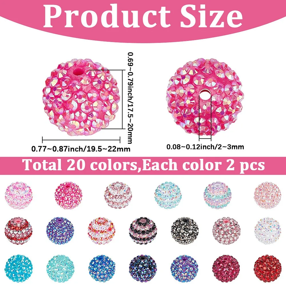 40Pcs 20 Colors Resin Rhinestone Beads with Acrylic Round Beads Inside for Bubblegum Jewelry Mixed Color 19.5~22x17.5~20mm
40Pcs 20 Colors Resin Rhinestone Beads with Acrylic Round Beads Inside for Bubblegum Jewelry Mixed Color 19.5~22x17.5~20mm