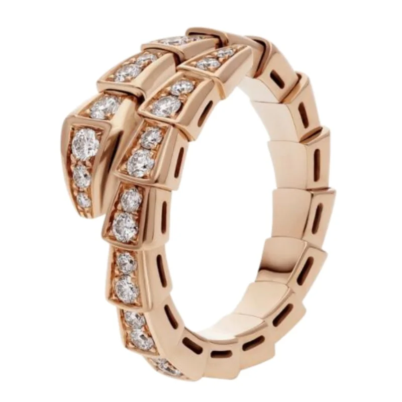 Rose Gold Snake Link Ring with Graduated Diamond Accents
Rose Gold Snake Link Ring with Graduated Diamond Accents